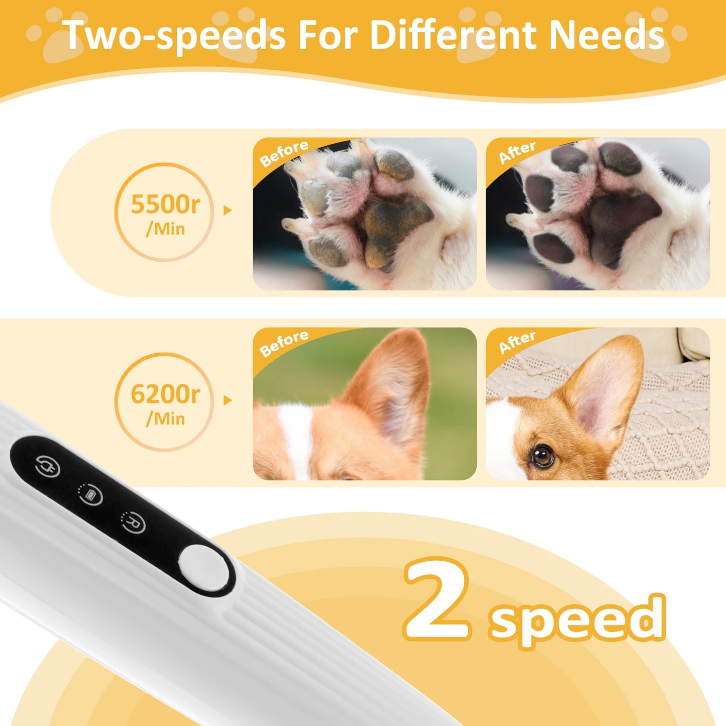 Pet Dog Paw Trimmer with LED Light Low Noise Shaver High-Speed Waterproof Dog Cat Hair Trimmer Clippers Cordless Grooming Tool