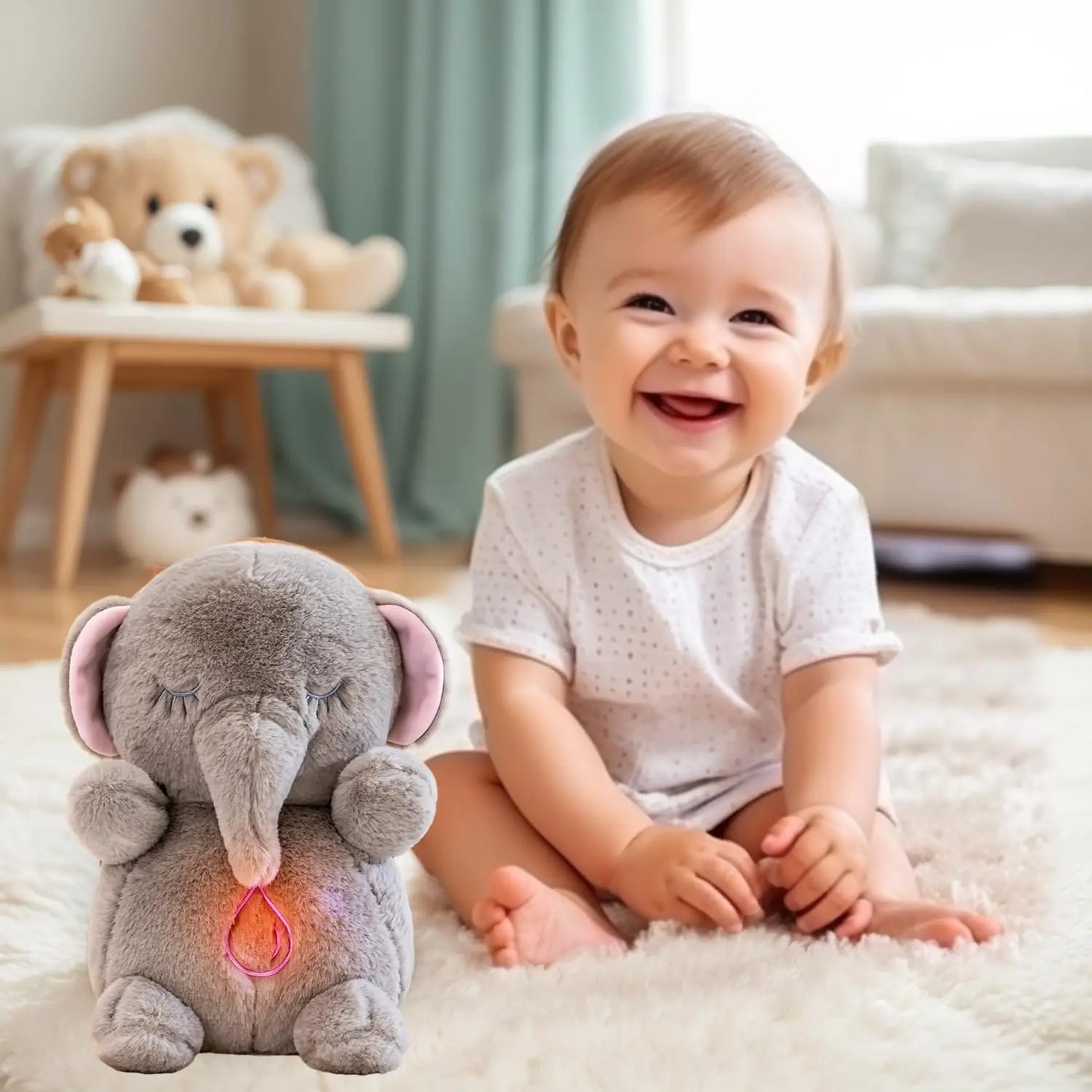 Baby Breathing Soothing Capybara Elephant Plush Doll Toy Sleeping Companion Music and Light Doll Sensory Plush Toy Soft Toy