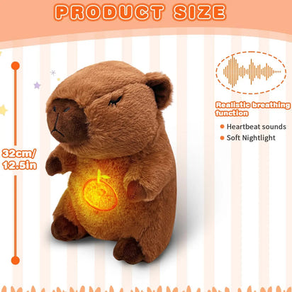 Baby Breathing Soothing Capybara Elephant Plush Doll Toy Sleeping Companion Music and Light Doll Sensory Plush Toy Soft Toy
