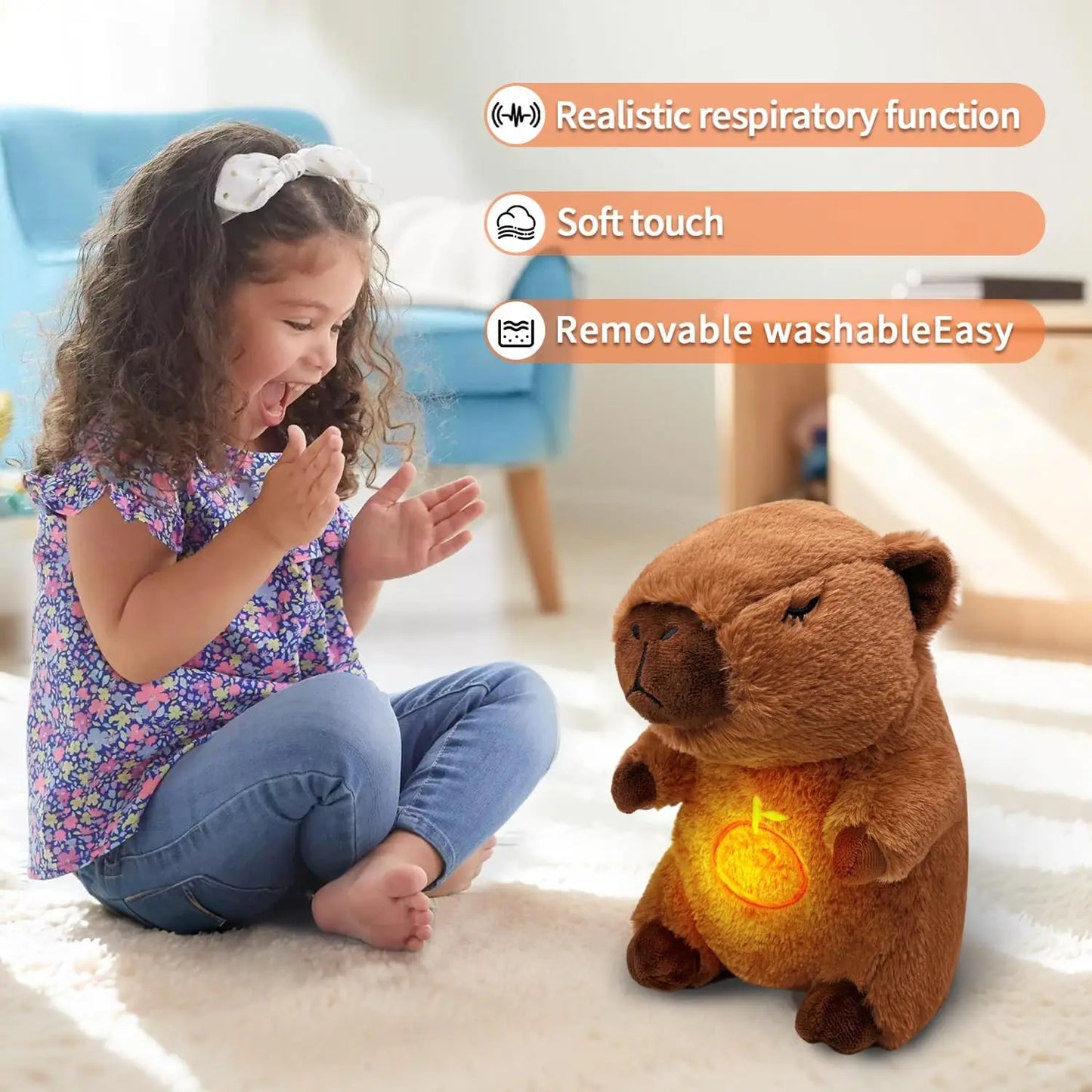 Baby Breathing Soothing Capybara Elephant Plush Doll Toy Sleeping Companion Music and Light Doll Sensory Plush Toy Soft Toy