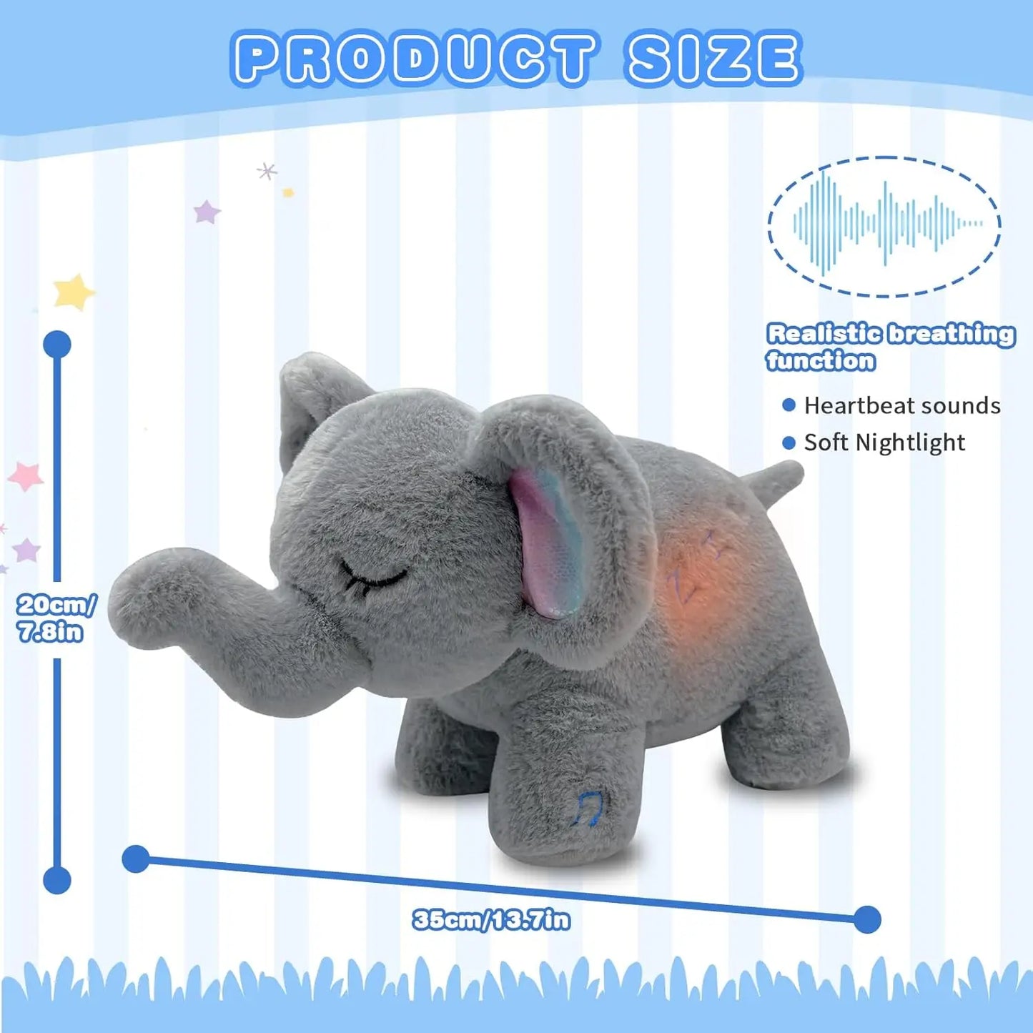 Baby Breathing Soothing Capybara Elephant Plush Doll Toy Sleeping Companion Music and Light Doll Sensory Plush Toy Soft Toy