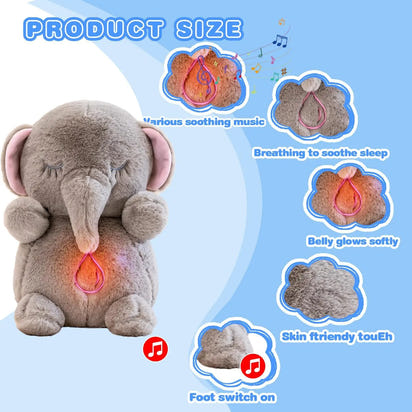 Baby Breathing Soothing Capybara Elephant Plush Doll Toy Sleeping Companion Music and Light Doll Sensory Plush Toy Soft Toy