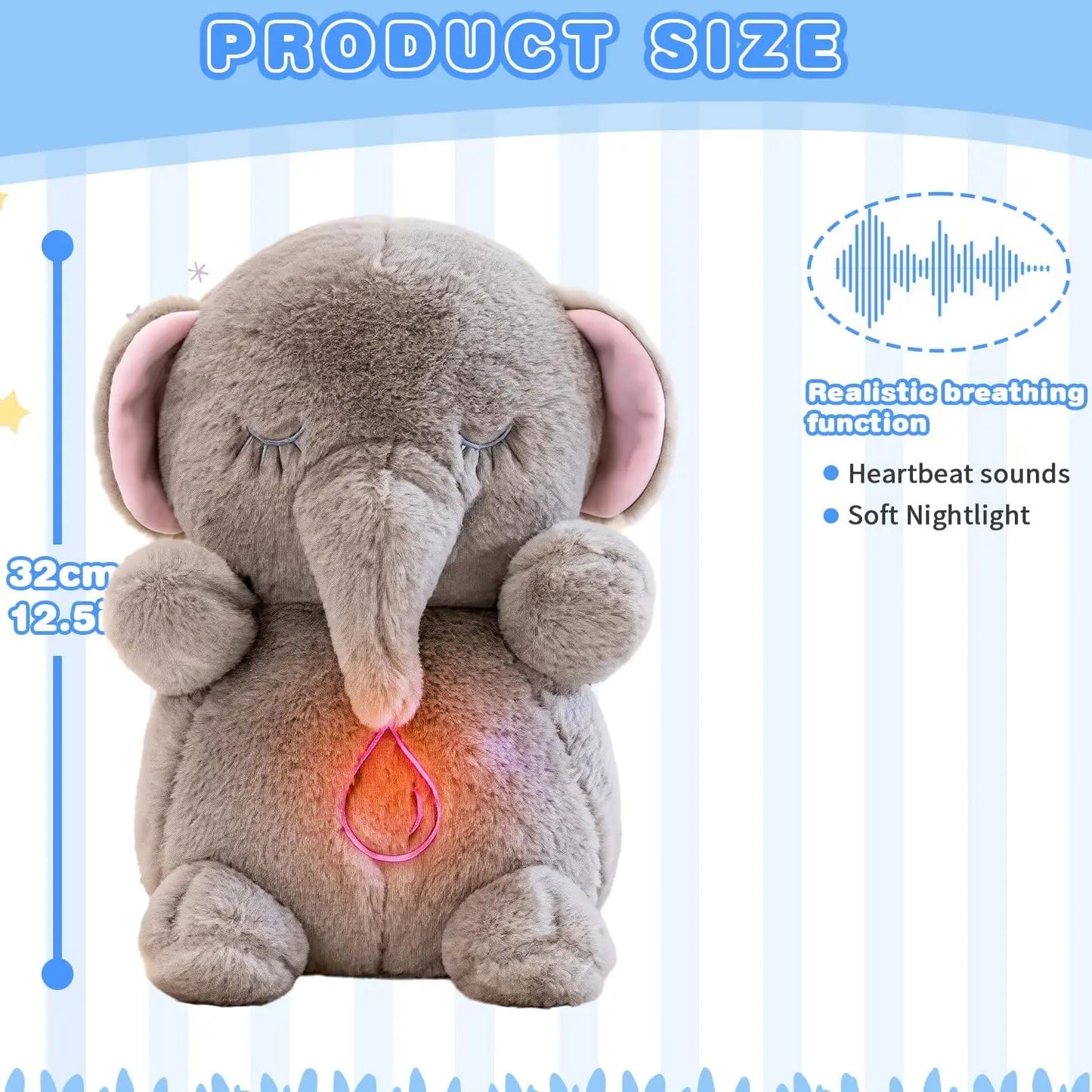 Baby Breathing Soothing Capybara Elephant Plush Doll Toy Sleeping Companion Music and Light Doll Sensory Plush Toy Soft Toy