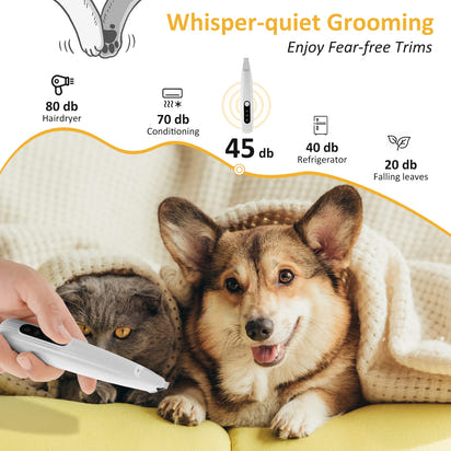 Pet Dog Paw Trimmer with LED Light Low Noise Shaver High-Speed Waterproof Dog Cat Hair Trimmer Clippers Cordless Grooming Tool