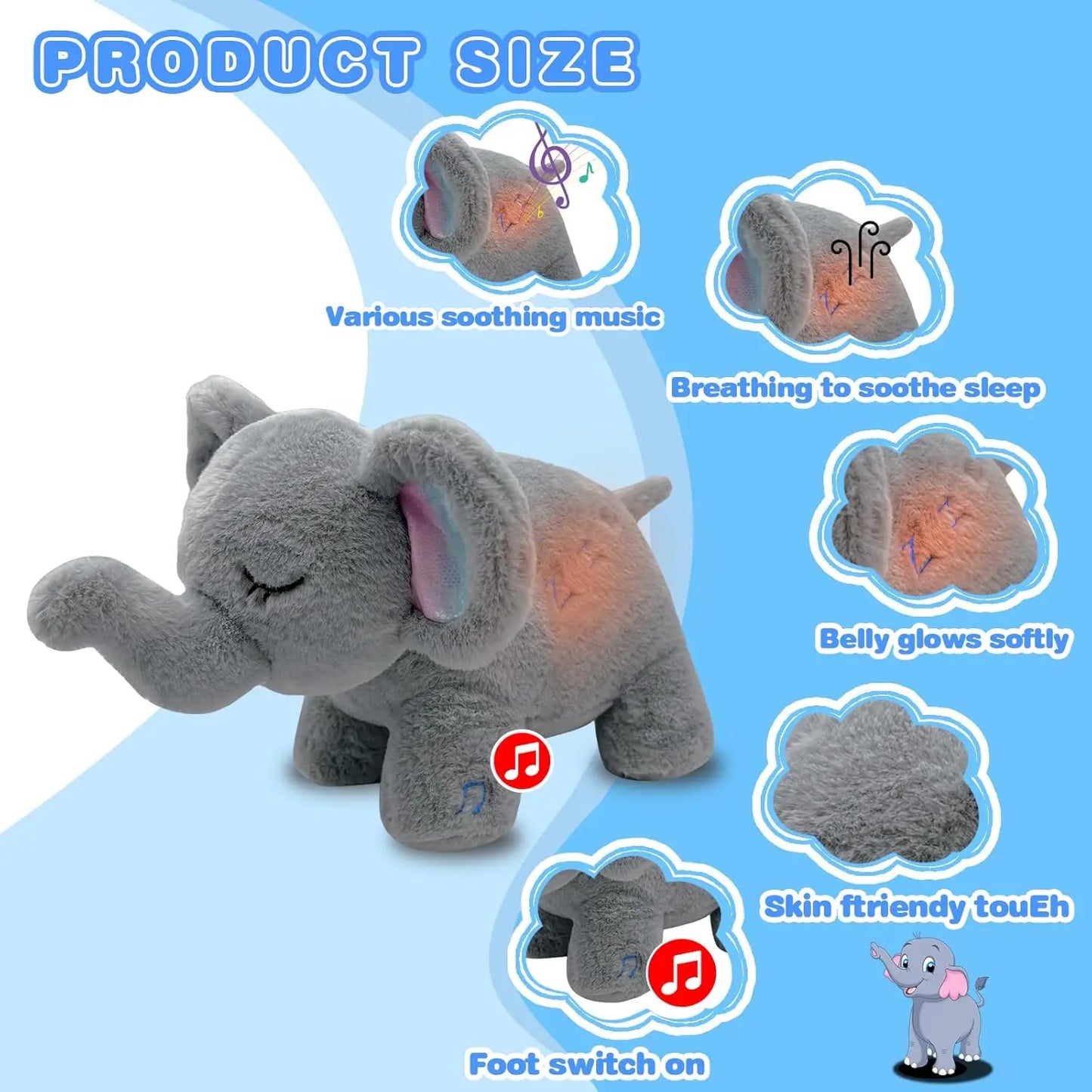 Baby Breathing Soothing Capybara Elephant Plush Doll Toy Sleeping Companion Music and Light Doll Sensory Plush Toy Soft Toy