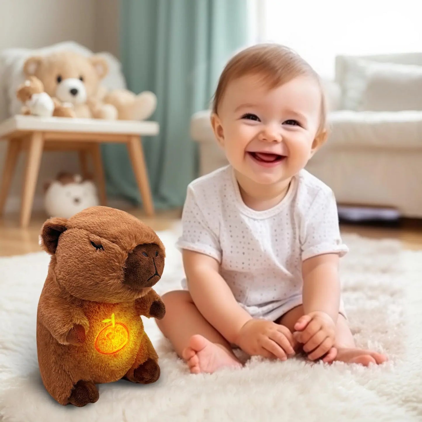 Baby Breathing Soothing Capybara Elephant Plush Doll Toy Sleeping Companion Music and Light Doll Sensory Plush Toy Soft Toy